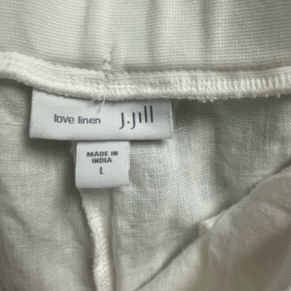 J. Jill Love Linen White Pull On Pants Size Large Cropped Pockets Minimalist - Picture 2 of 4
